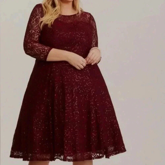 Torrid Merlot Sequin Lace Cocktail Party Dress 12 - Picture 1 of 8